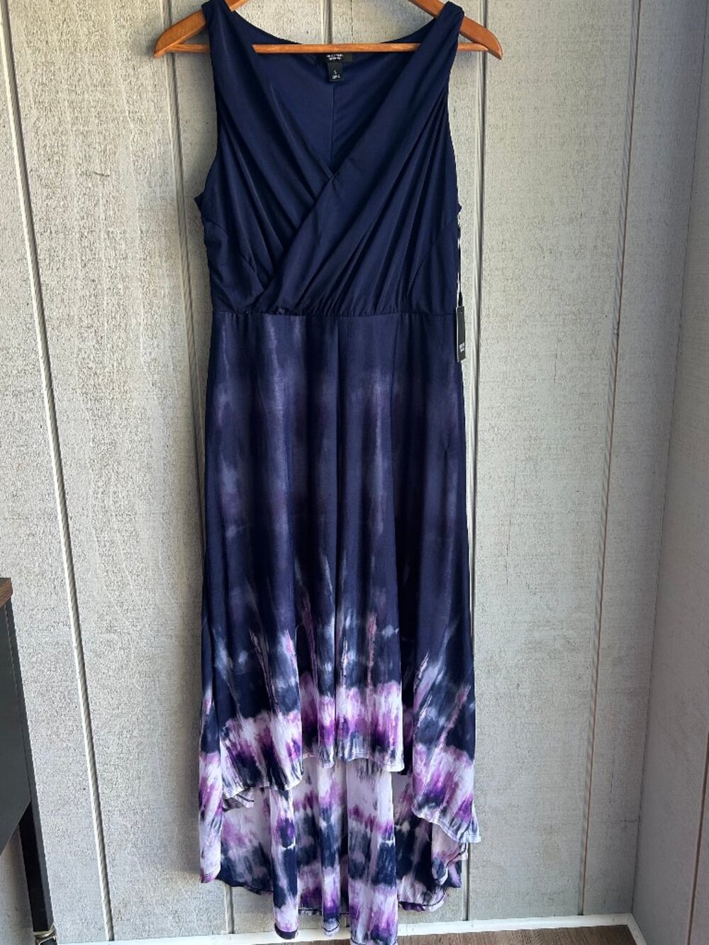 NWT Simply Vera by Vera Wang Long High-Low Tank Dress Navy & Purple Tie Dye Sz S - Picture 2 of 10